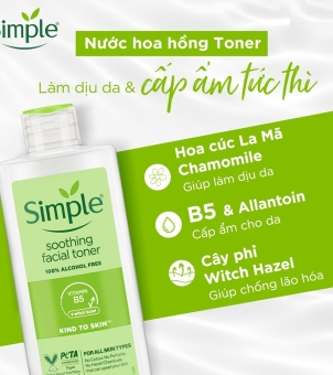 Nước Hoa Hồng Simple Làm Dịu Da & Cấp Ẩm 200ml Kind to Skin Soothing Facial Toner