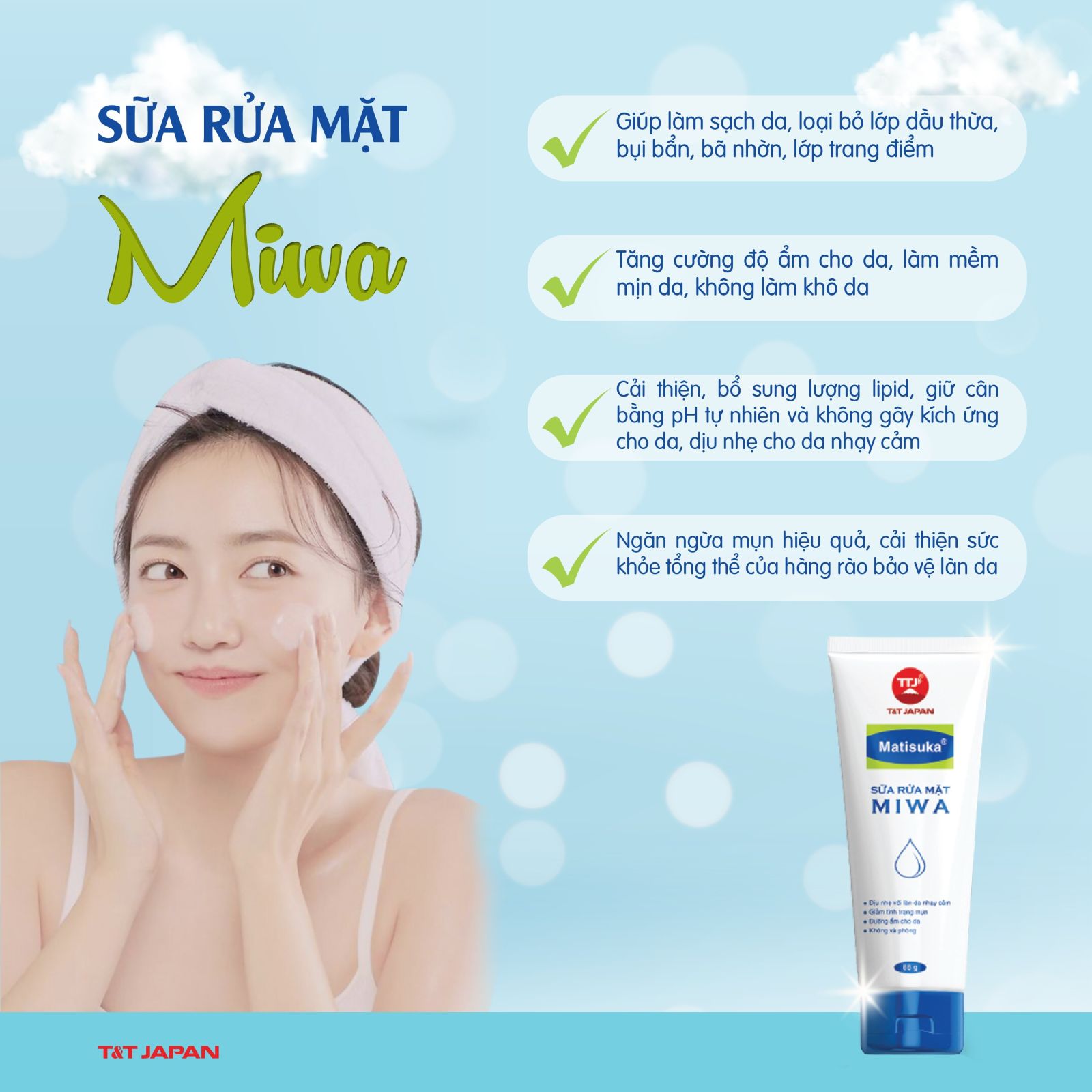 Sữa rửa mặt MIWA – Giải pháp dịu nhẹ cho da dầu mụn
